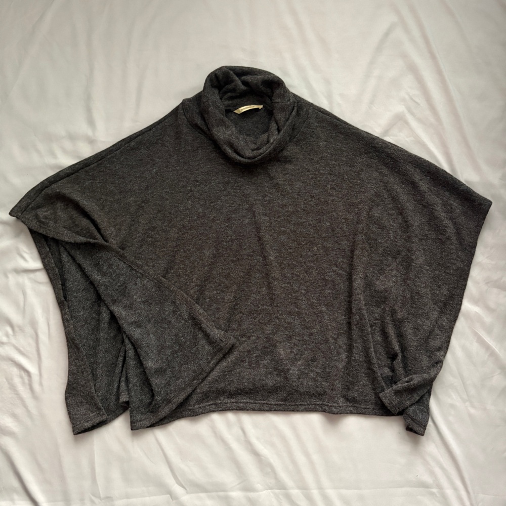 Windhorse Cowl Neck Knit Poncho Asymmetrical Drape Brown‎ OS